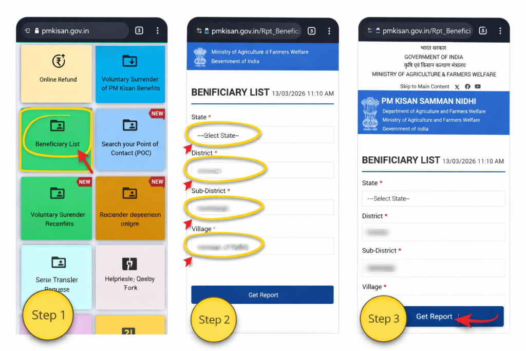PM Kisan Beneficiary List Village Wise Kaise Dekhe 2026 step by step guide to check village wise beneficiary list on PM Kisan portal