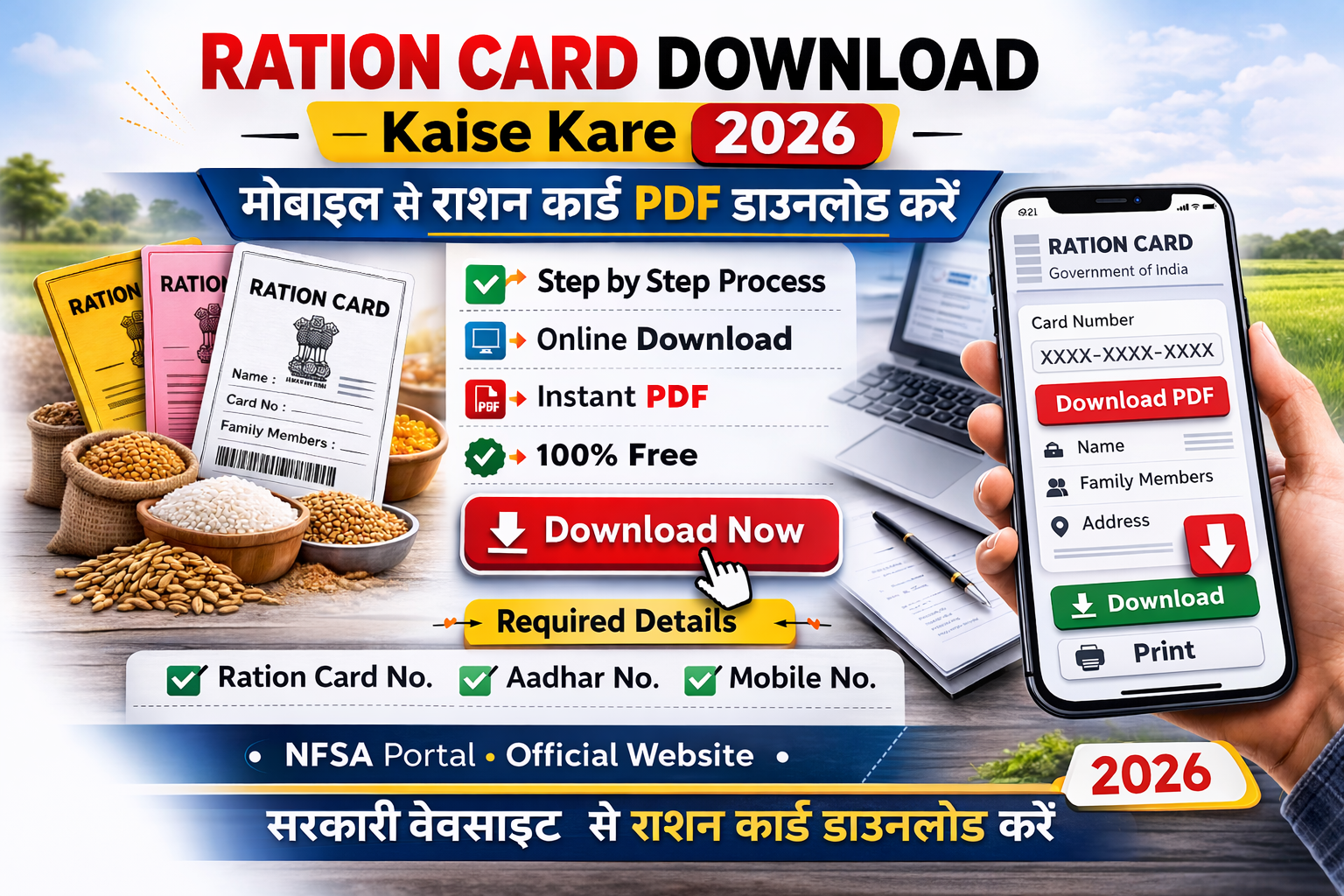 ration card download kaise kare 2026 मोबाइल से राशन कार्ड PDF डाउनलोड करने की प्रक्रिया